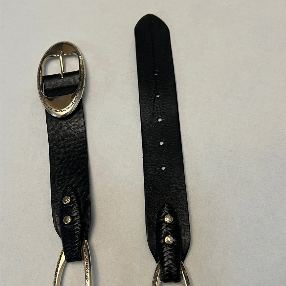 BRIGHTON VINTAGE BRAIDED BLACK LEATHWR BELT WITH SILVER HARDWARE